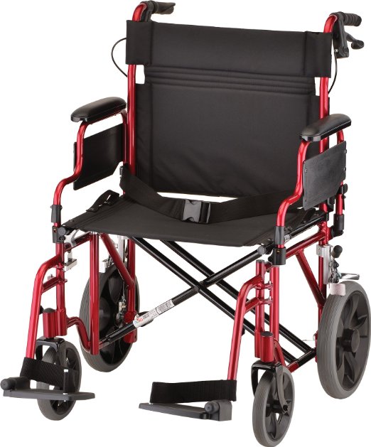 NOVA Heavy Duty TRANSPORT CHAIR 22in. RED WITH HAND BRAKES & SWING